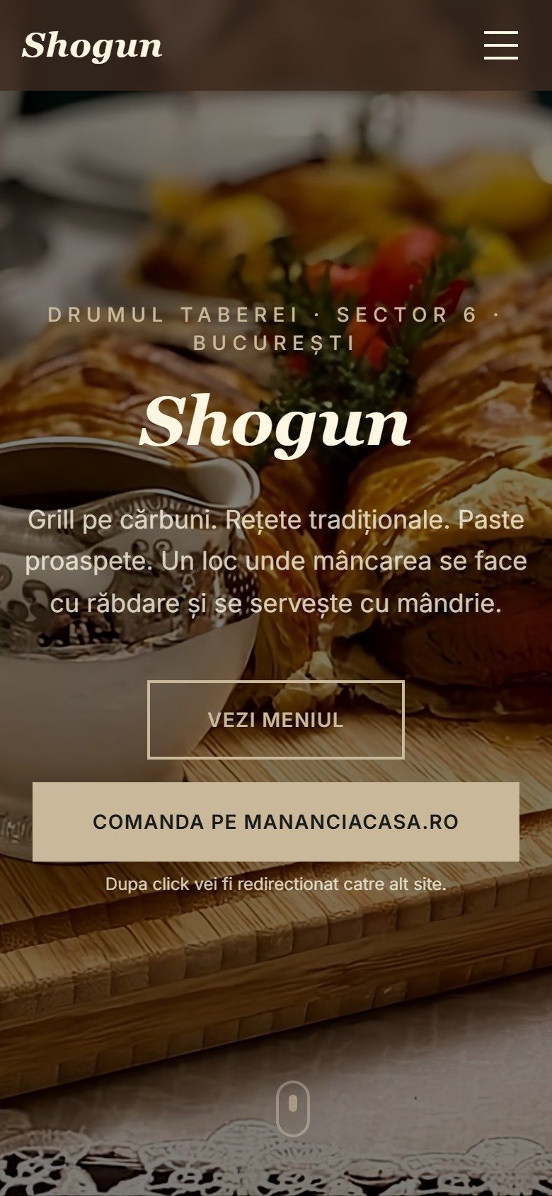 Pagina principală a site-ului Restaurant Shogun pe telefon