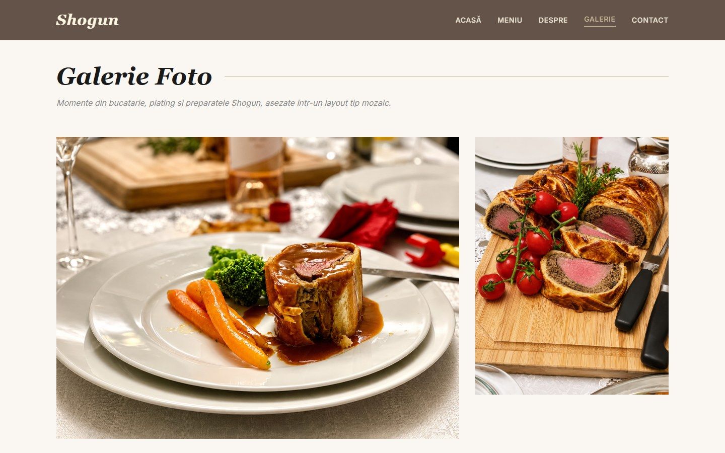 Pagina Galerie foto a site-ului Shogun, cu fotografii mari ale preparatelor